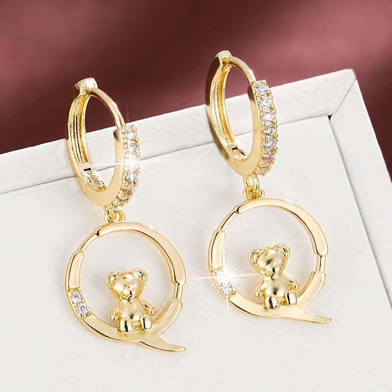 Women's Fashionable Letter Bear Design Drop Earrings Set